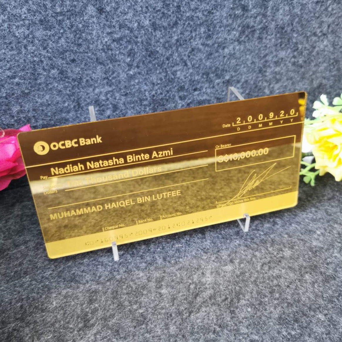 mock up cheque gold mirror mock cheque hantaran dulang tray 