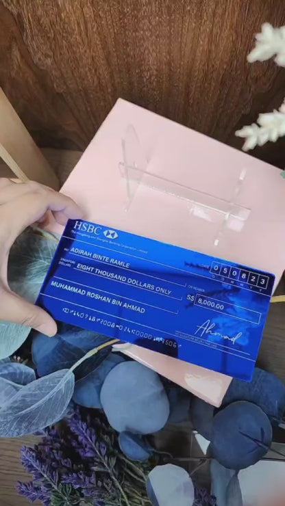 Mock Cheque Hantaran - Blue Mirror (White Printed Text)
