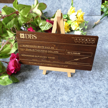 Personalized Mock up Cheque Hantaran - Dark Wood (Engraved)