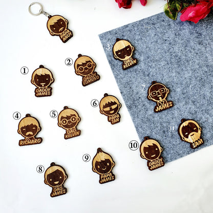 Engraved Wooden Keychains Cute Character Man - Clik Clok