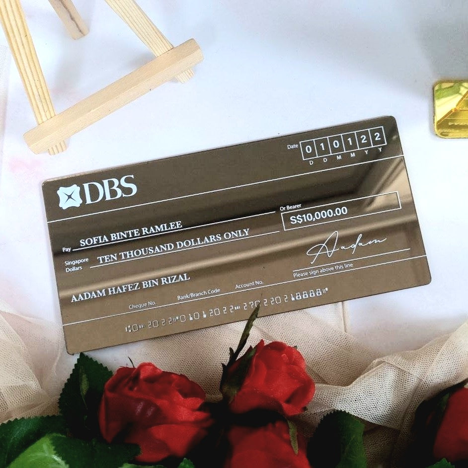 mock up cheque hantaran frame gift wedding decor ideas singapore acrylic cheques gift trays muslim malay weddings prize presentation anniversary award